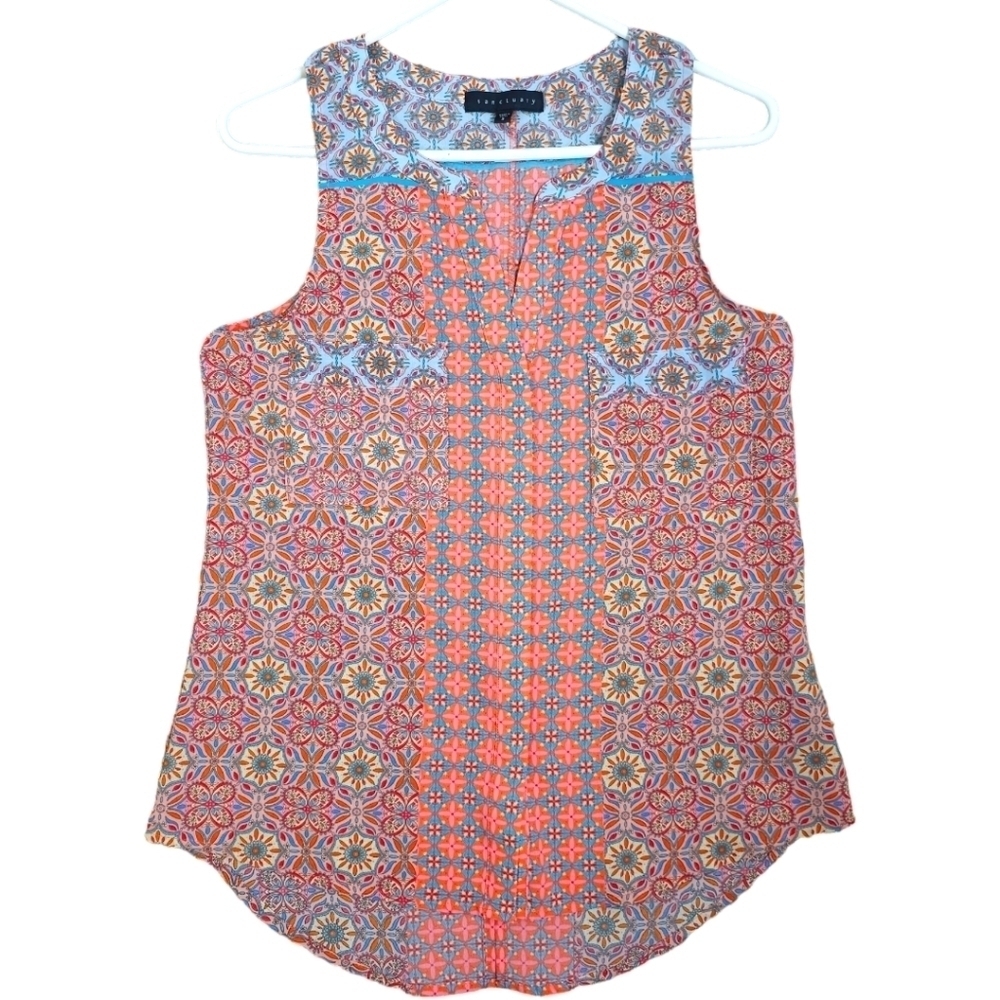 Sanctuary Clothing Women's Collage Craft Printed Sleeveless Blouse
